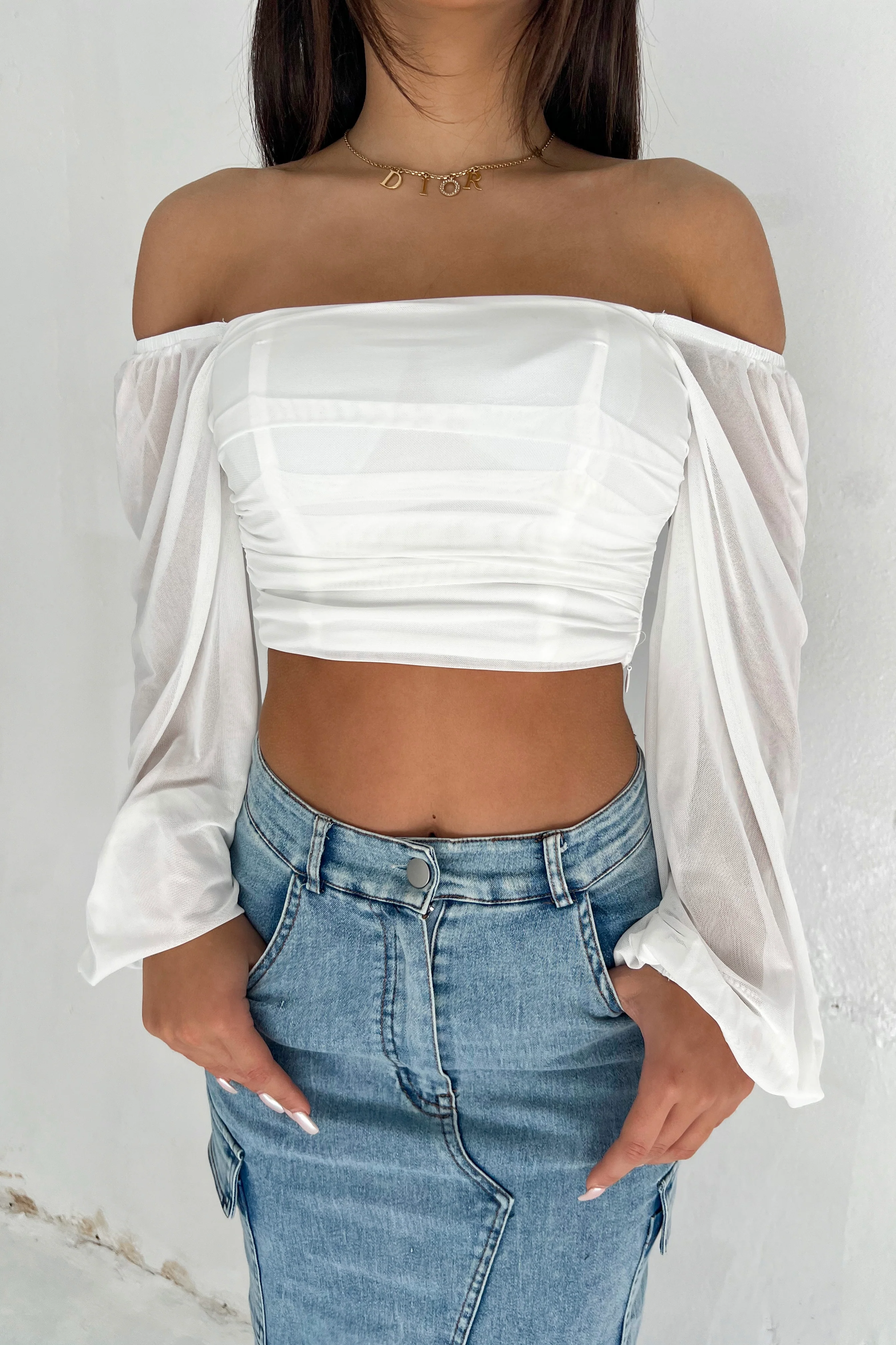 Elegant Off-Shoulder White Crop Top