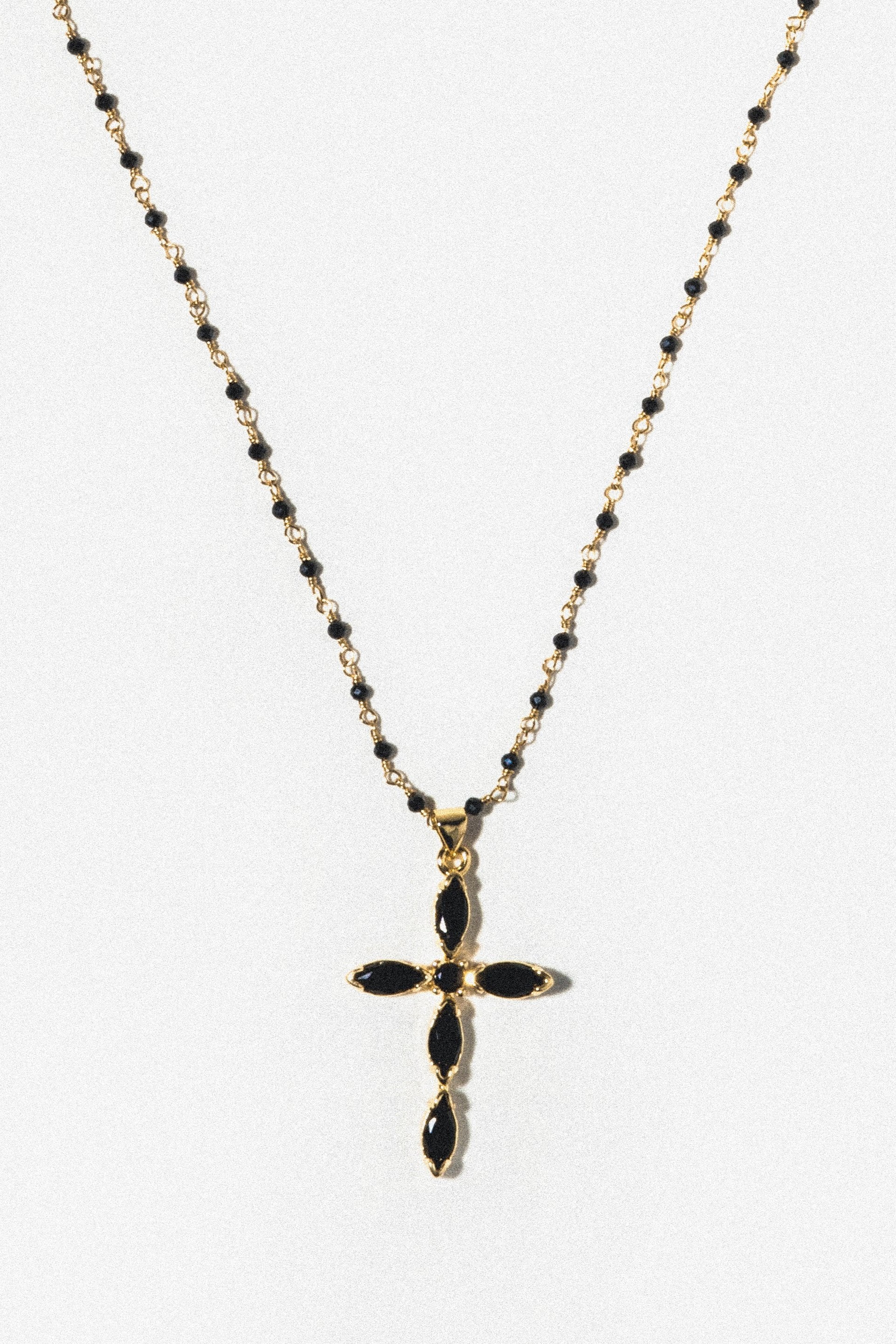 Elegant Black Beaded Cross Necklace