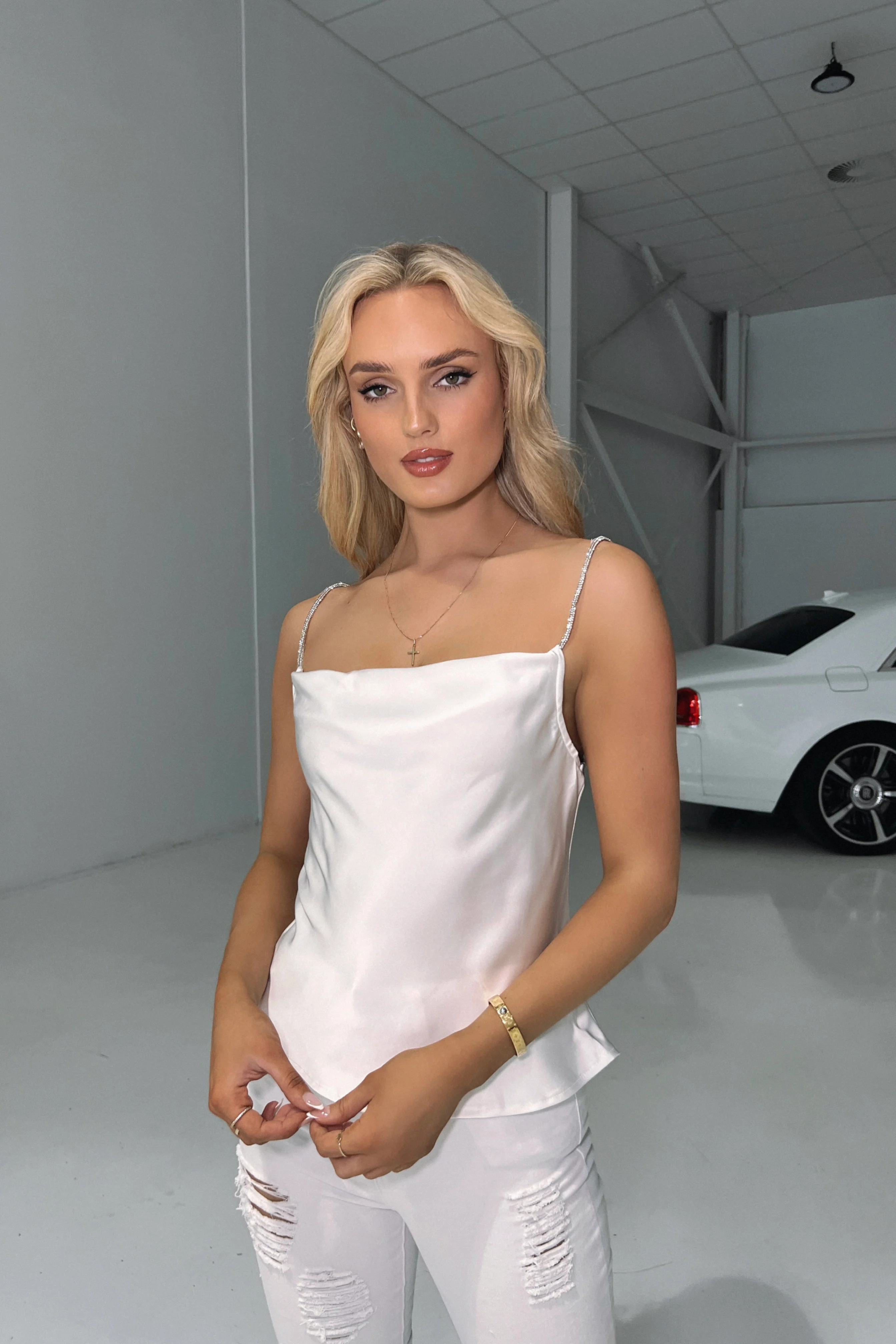 Elegant White Satin Camisole